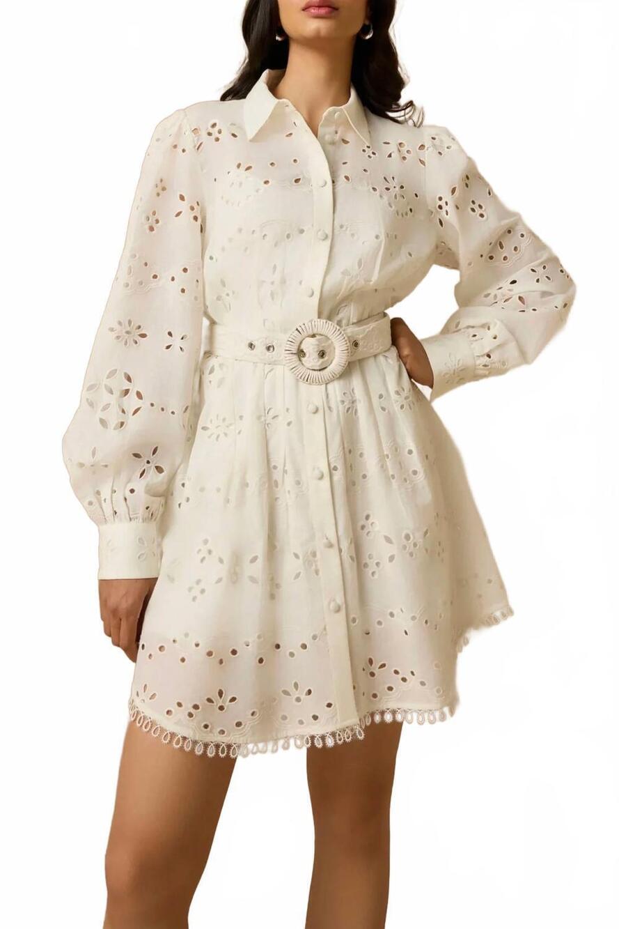 NEW HEMANT & NANDITA eyelet mini dress in white